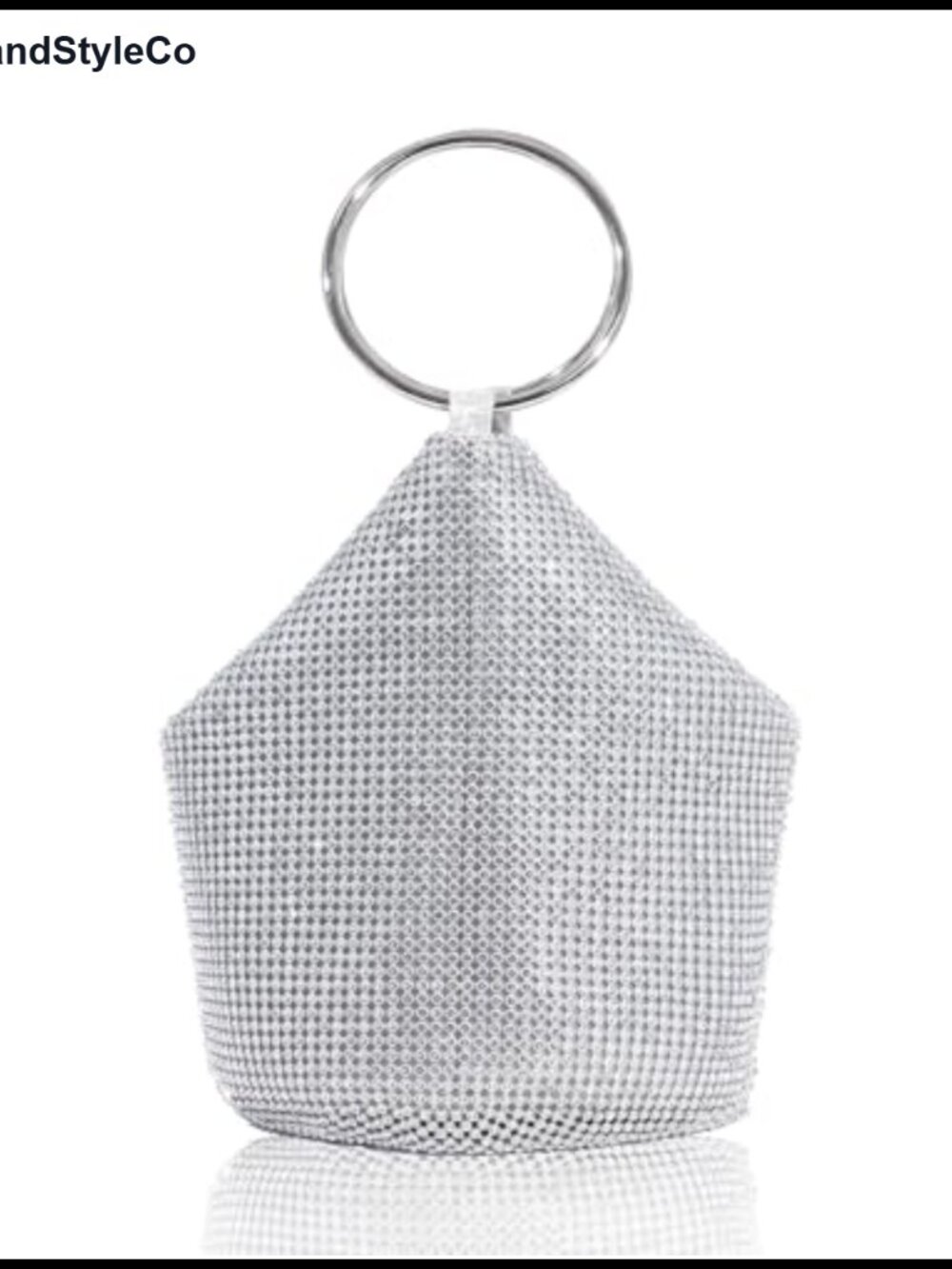 Rhinestone Evening Bag Sparkly Metal Ring Handle Mini Bucket Clutch Purse